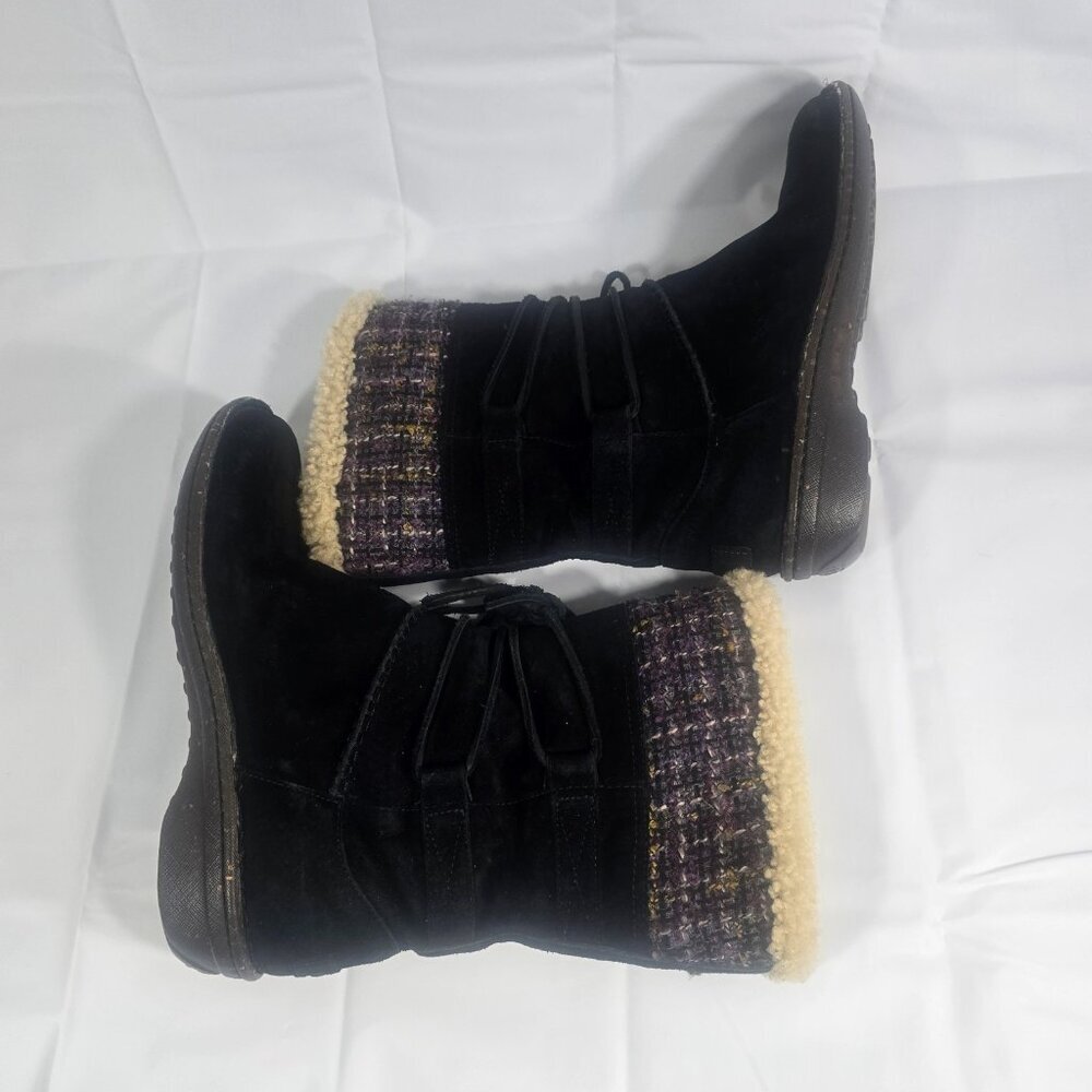 UGG Australia Shearling Winter Boots Women Size 9 Black Suede Lace-Up Mid-Calf - Picture 6 of 9